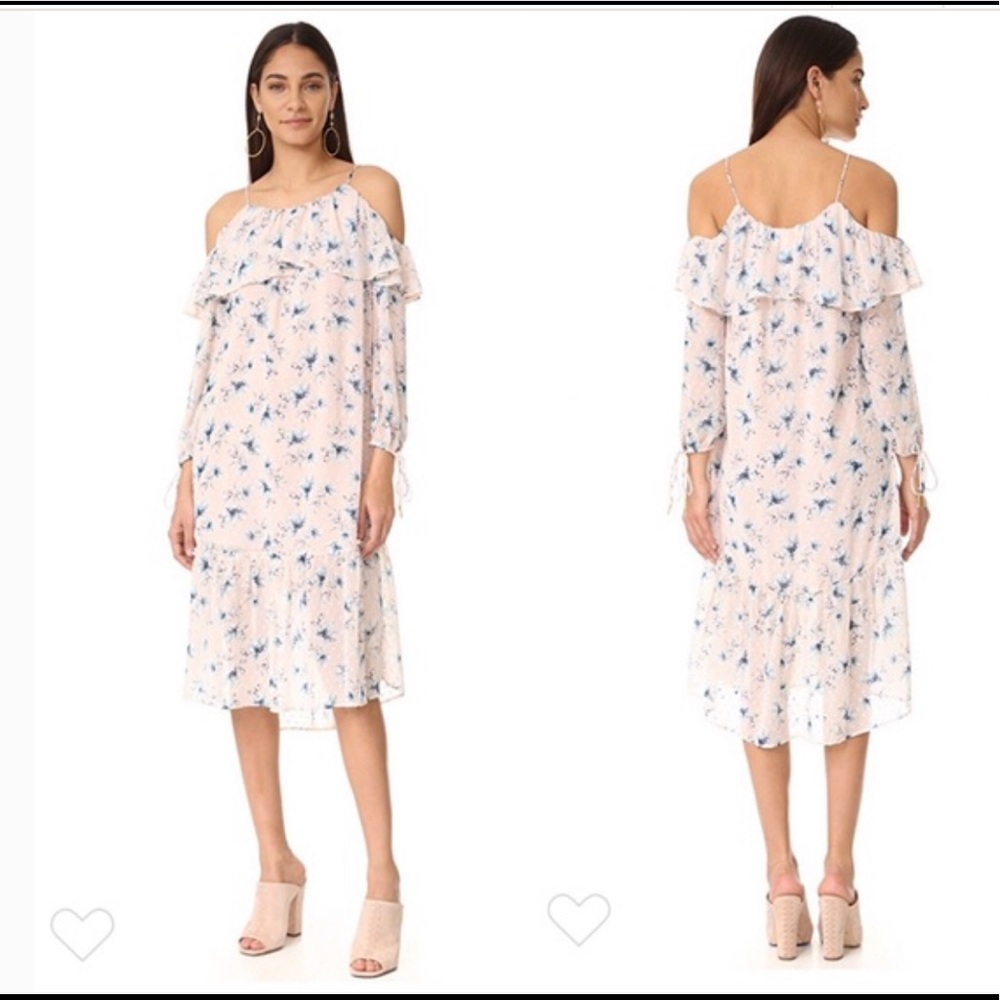 Floral Fairy chiffon Swiss DotCold Shoulder Design Midi Dress